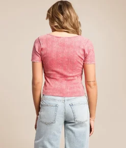Tops | Gilded Intent Washed Pointelle Top Carmine