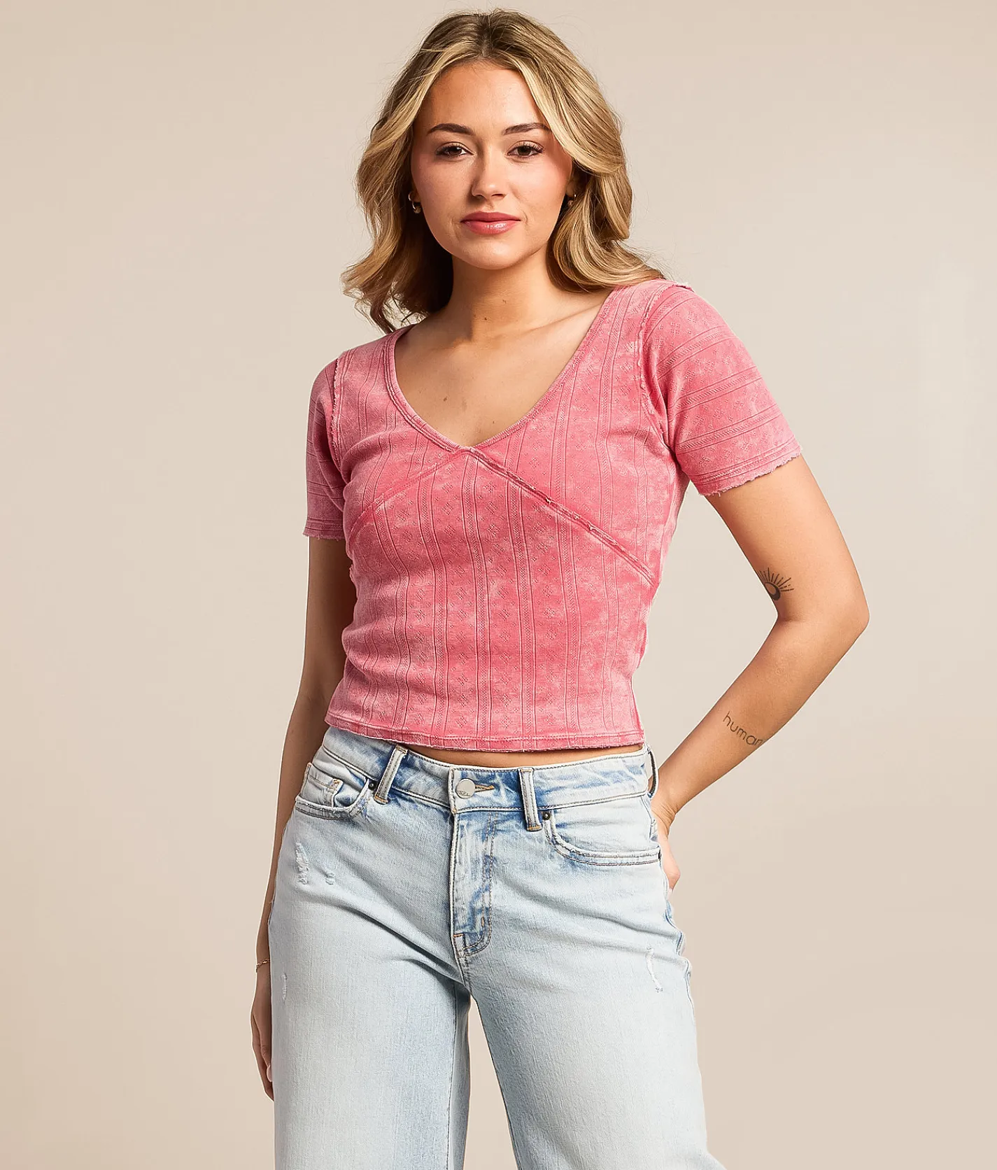 Tops | Gilded Intent Washed Pointelle Top Carmine