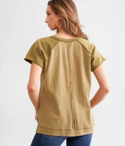 BKE Washed Raglan Henley Olive Best