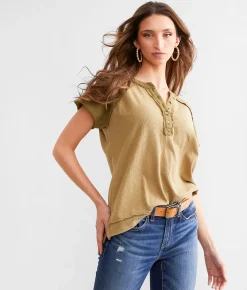 BKE Washed Raglan Henley Olive Best