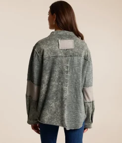 POL Washed Raw Edge Oversized Shacket Charcoal Hot