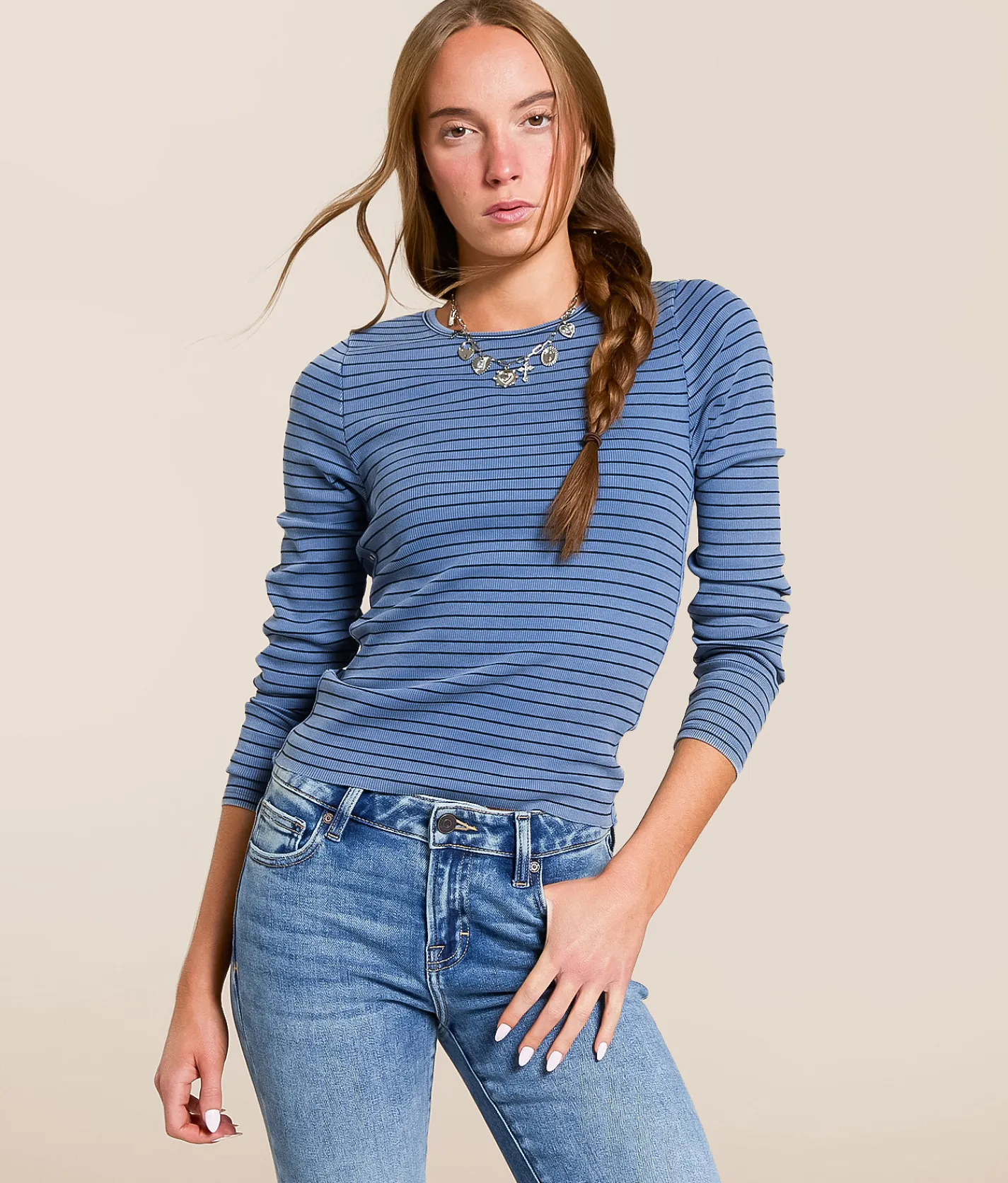 Tops | Gilded Intent Washed Rib Knit Top Blue Black