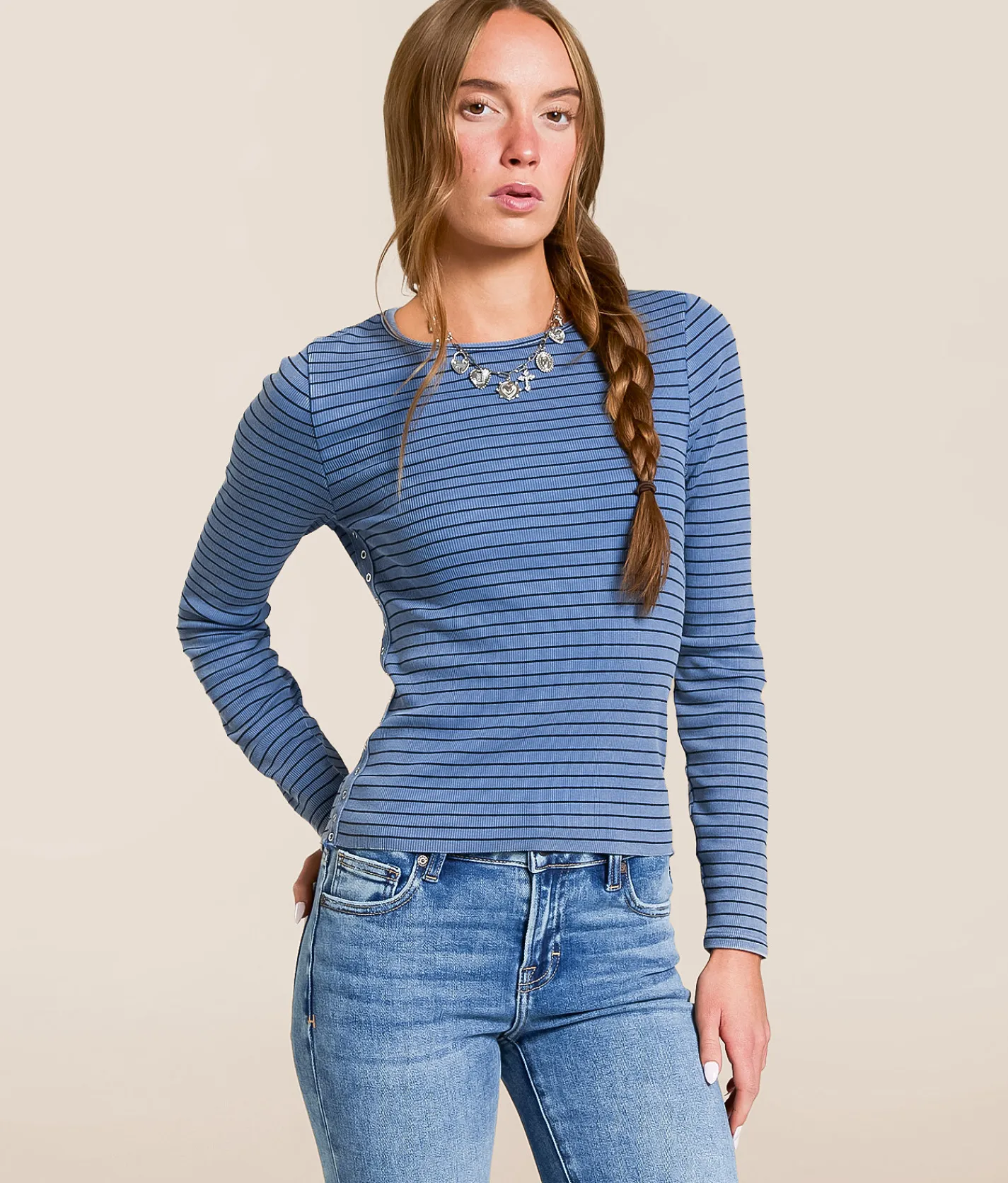Tops | Gilded Intent Washed Rib Knit Top Blue Black