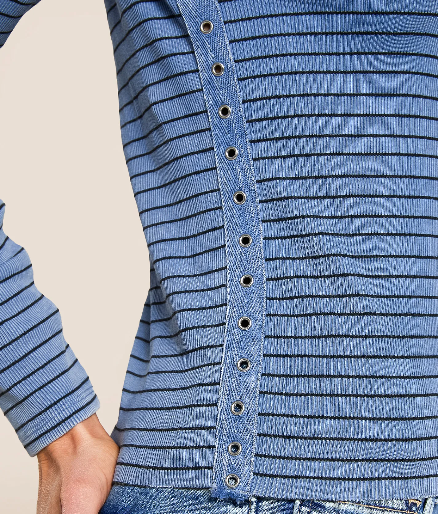 Tops | Gilded Intent Washed Rib Knit Top Blue Black