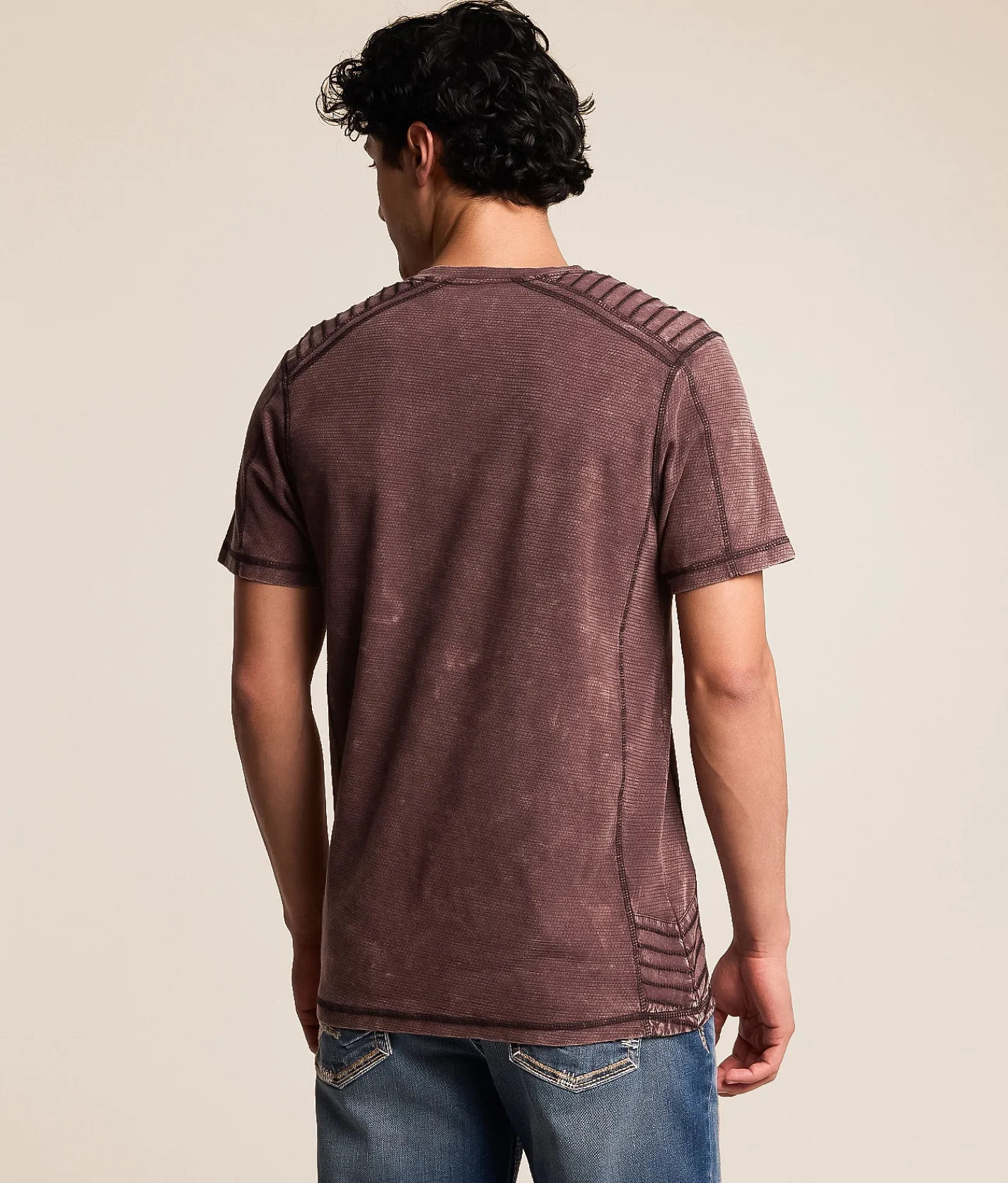 Buckle Black Washed Snap Henley Raisin Outlet