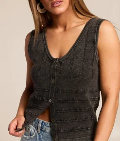 Tops | Gilded Intent Washed Sweater Tank Top Washed Black