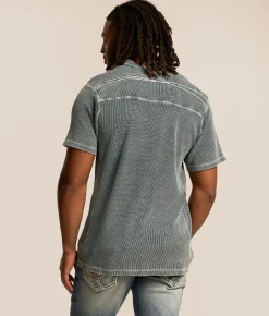 Tops | Buckle Black Washed Thermal Henley Deep Teal