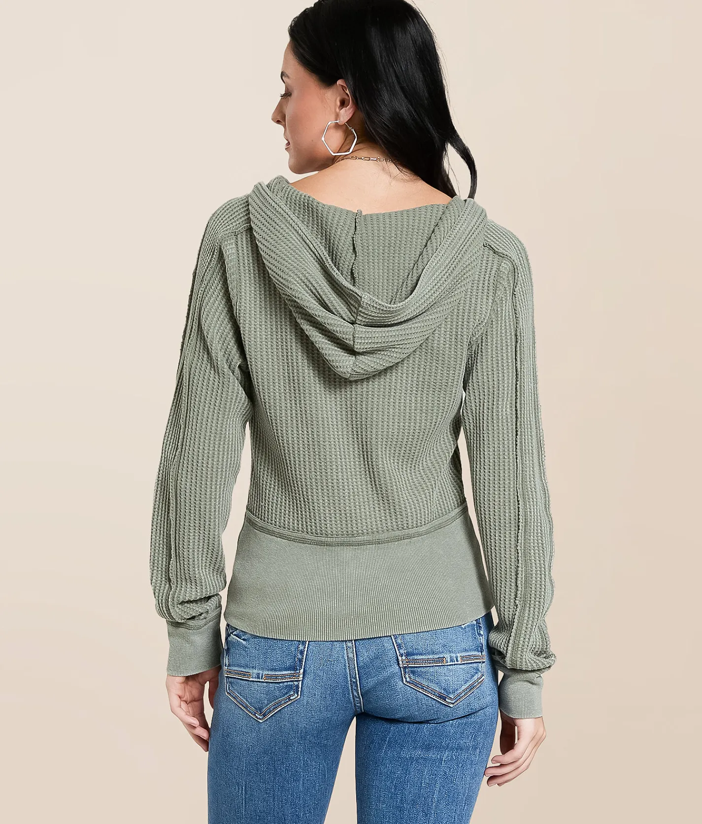 Tops | Gilded Intent Washed Thermal Hoodie Dusty Green