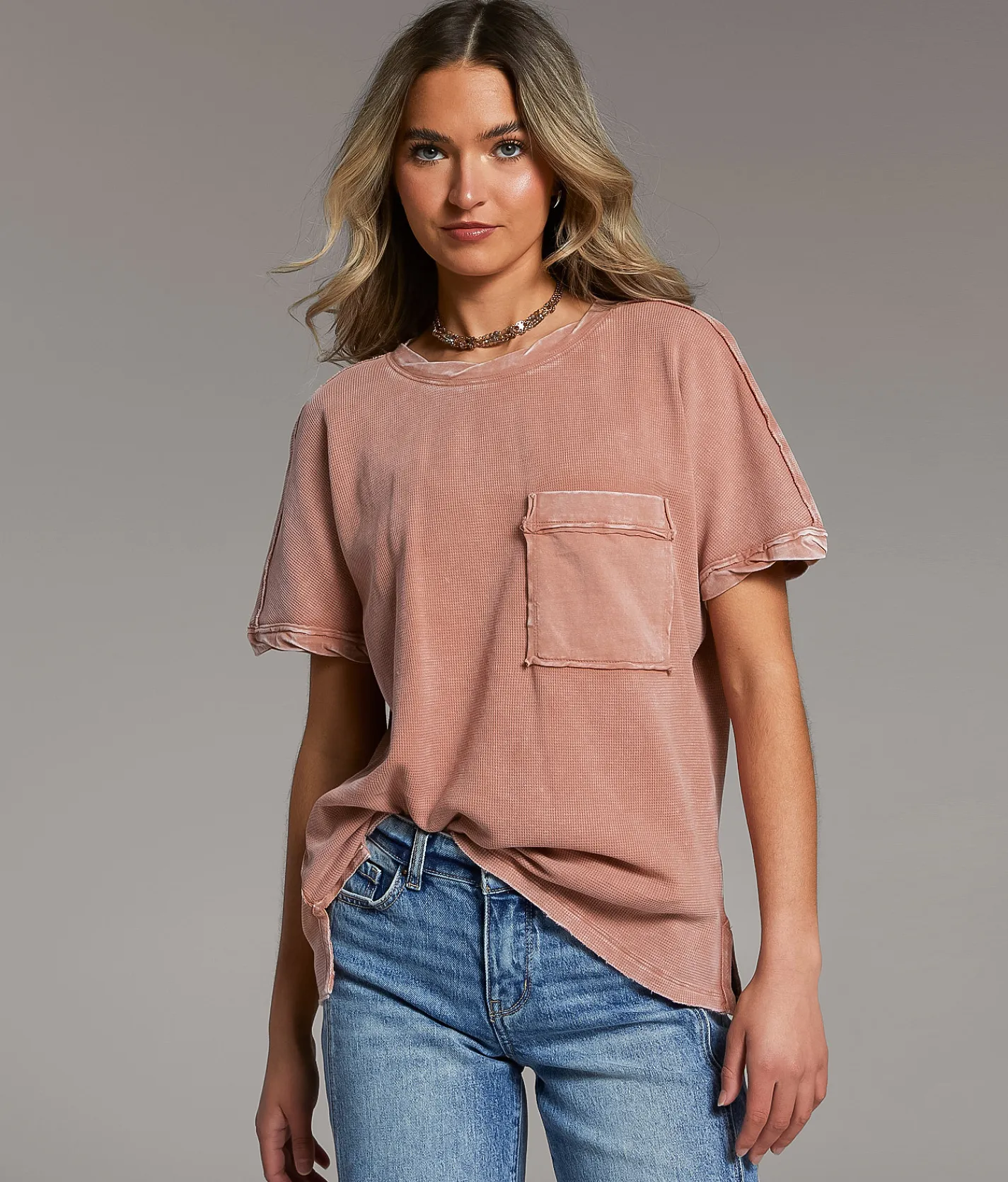 BKE Washed Thermal T-Shirt Ash Rose Best