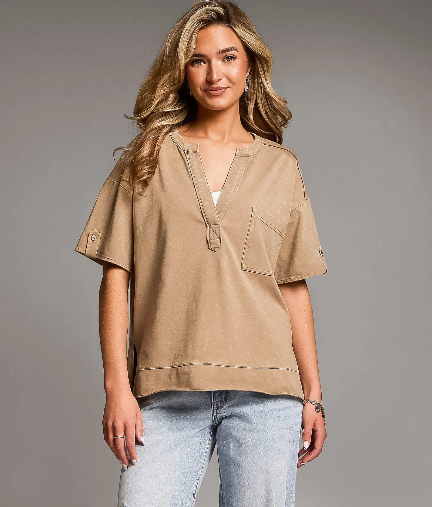 Tops | BKE Washed Top Greige