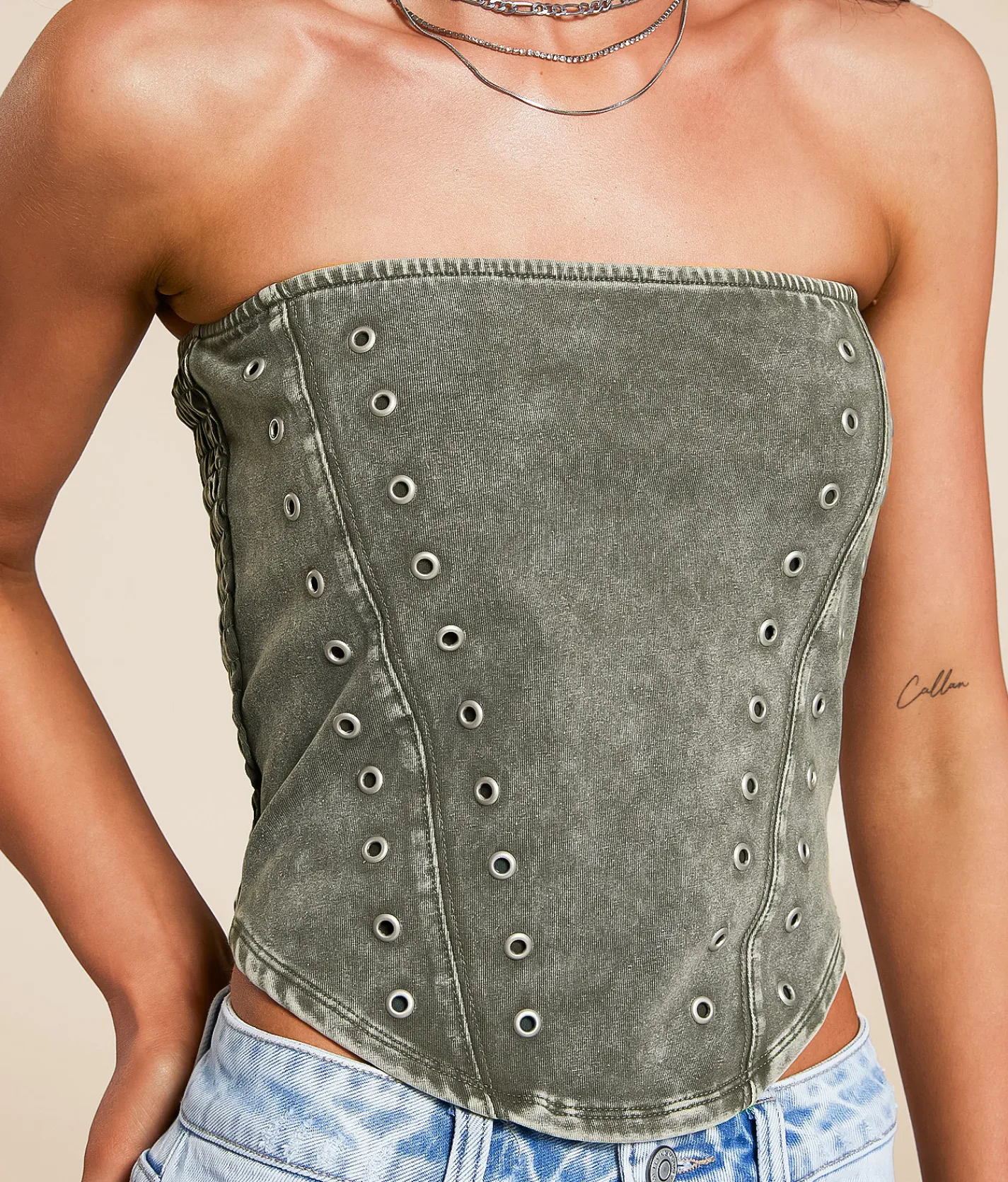 Gilded Intent Washed Tube Top Green