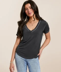 White Crow Washed V-Neck T-Shirt Washed Black Online