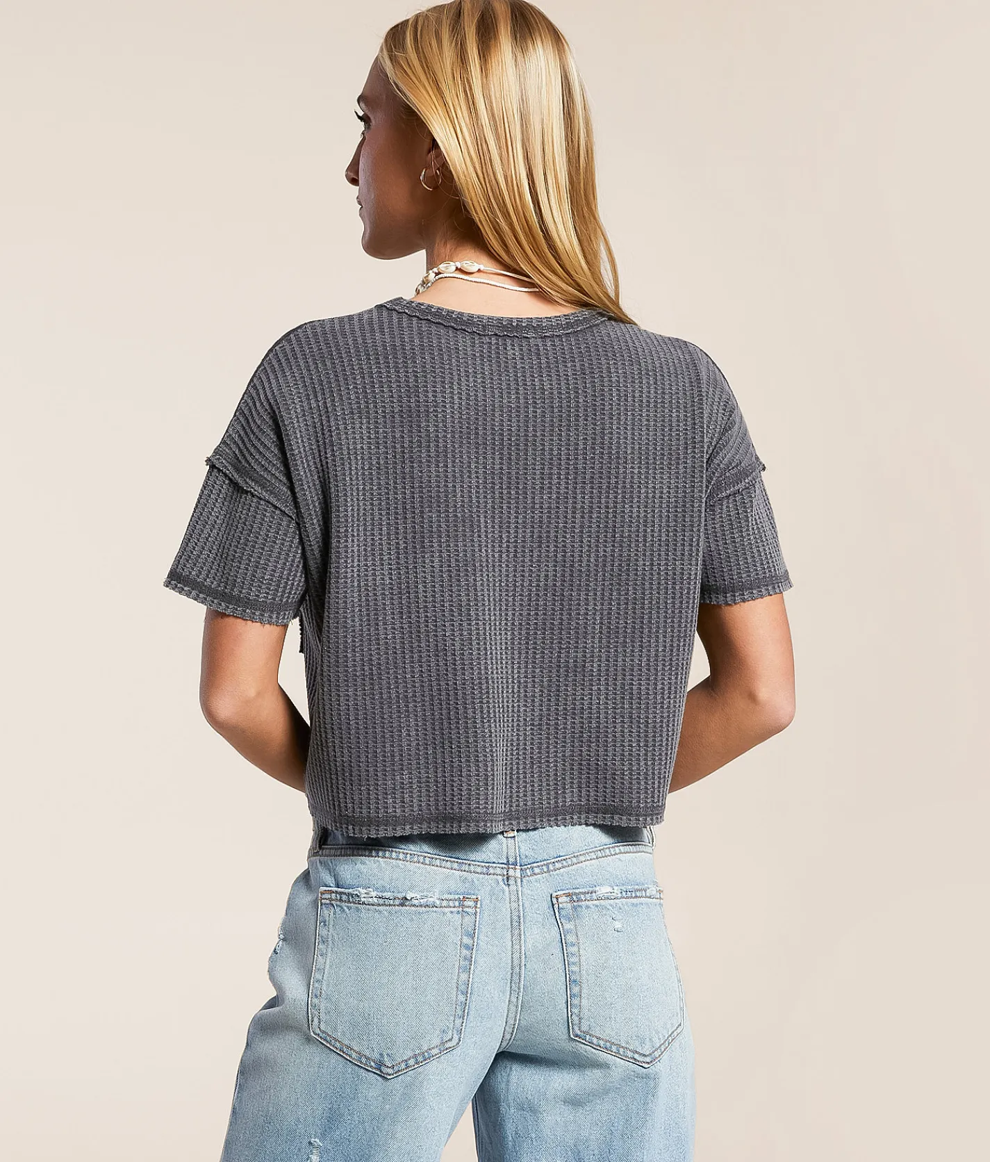 Tops | FITZ + EDDI Washed Waffle Cropped T-Shirt Ebony