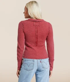 Gilded Intent Washed Waffle Knit Pullover Karanda Red Hot