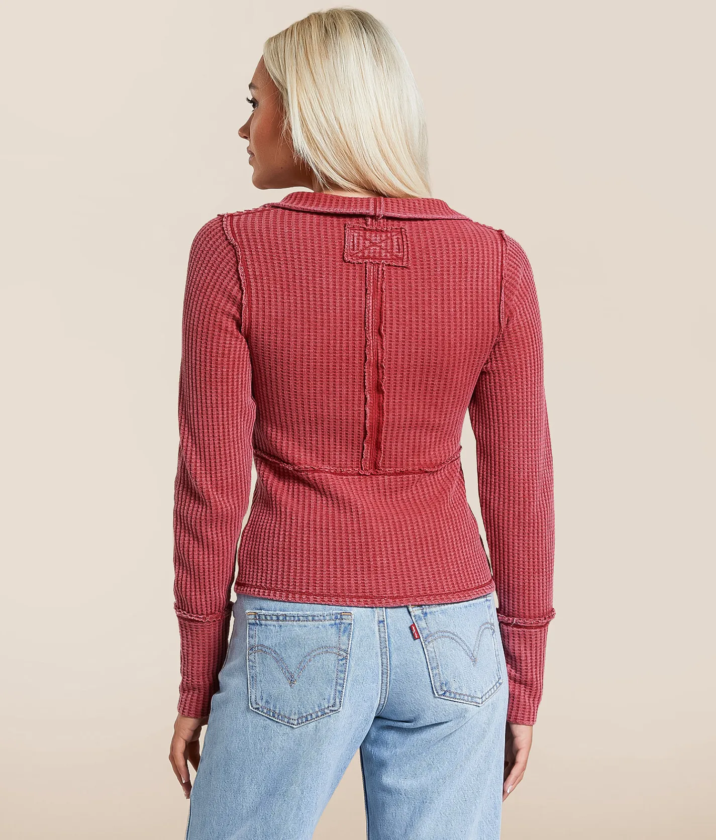 Gilded Intent Washed Waffle Knit Pullover Karanda Red Hot