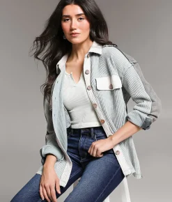 Tops | BKE Washed Waffle Knit Shirt Blue Cream