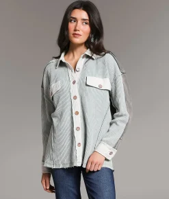 Tops | BKE Washed Waffle Knit Shirt Blue Cream