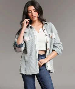 Tops | BKE Washed Waffle Knit Shirt Blue Cream