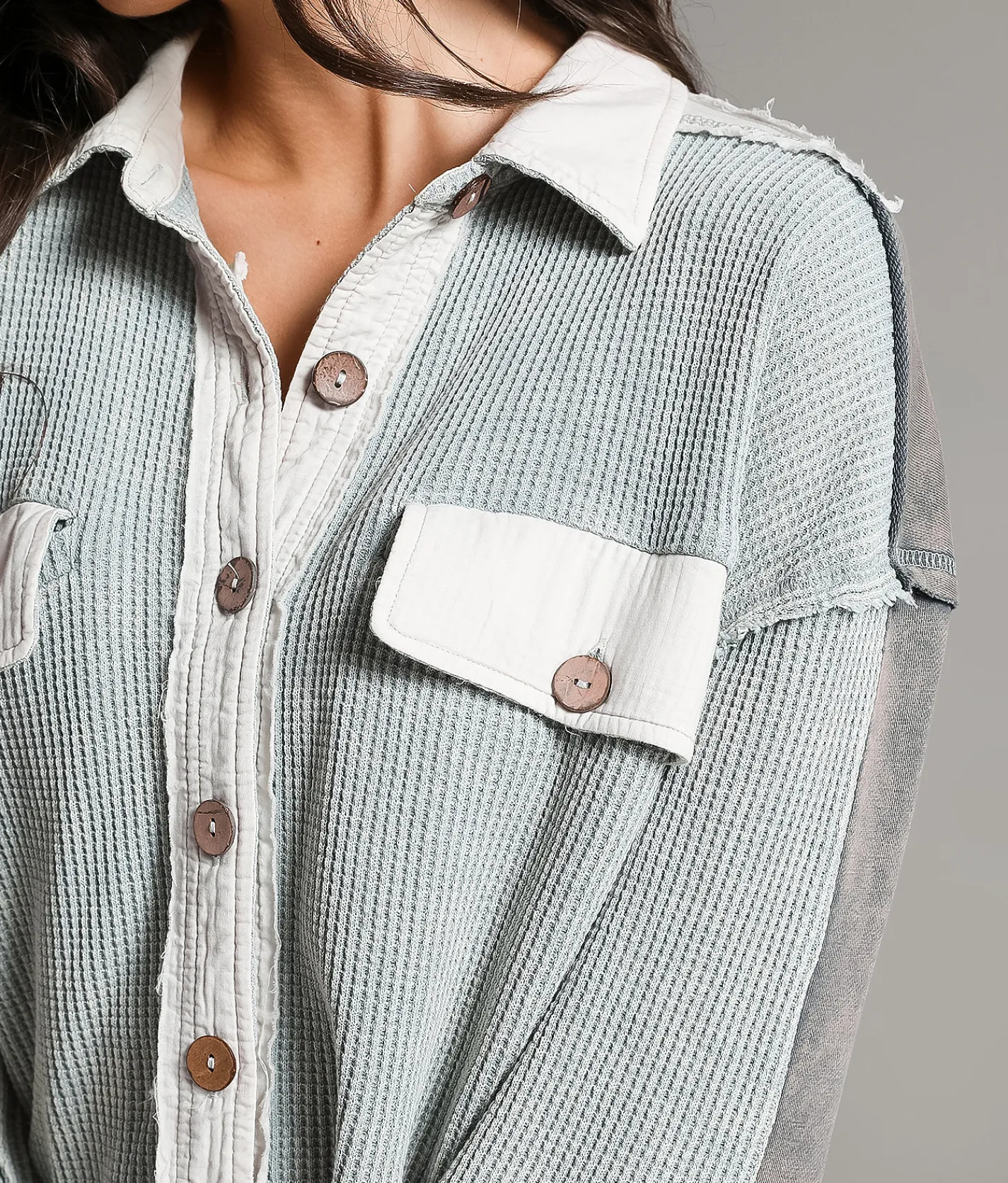 Tops | BKE Washed Waffle Knit Shirt Blue Cream