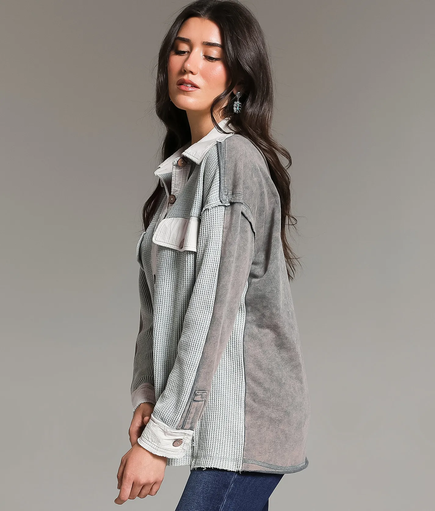 Tops | BKE Washed Waffle Knit Shirt Blue Cream