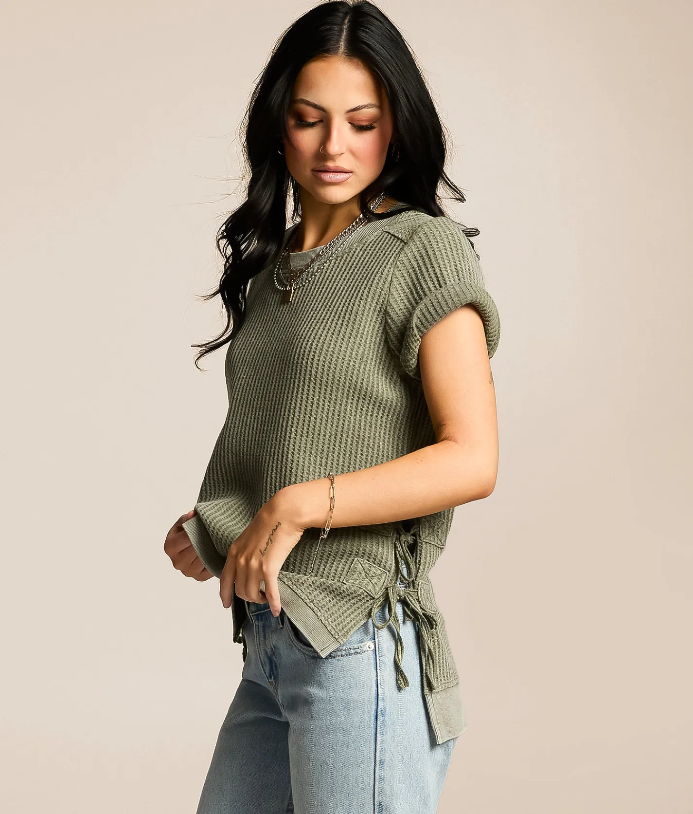 Gilded Intent Washed Waffle Knit Top Four Leaf Clover Discount
