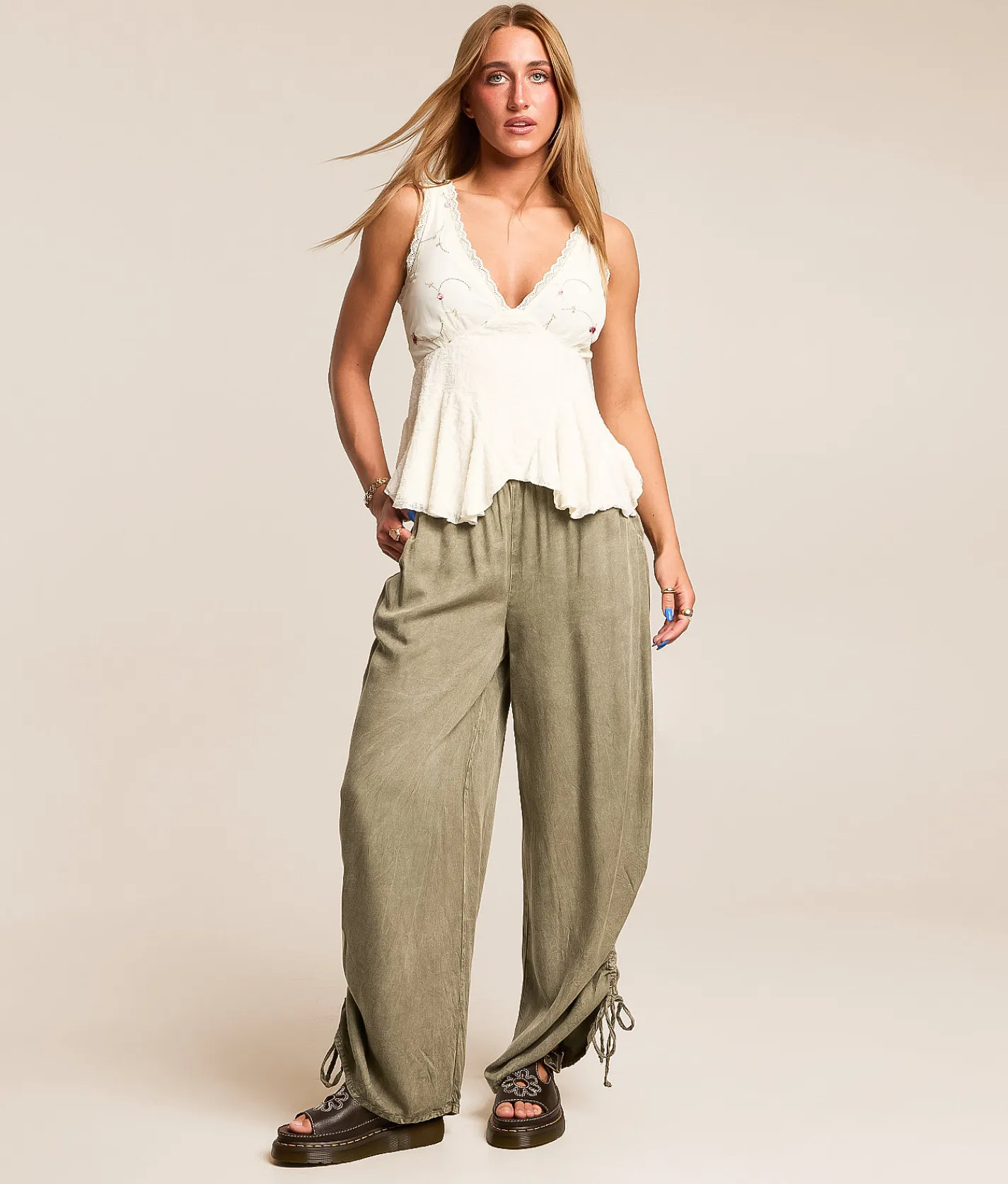 Bottoms | Angie Washed Wide Leg Pant Cactus