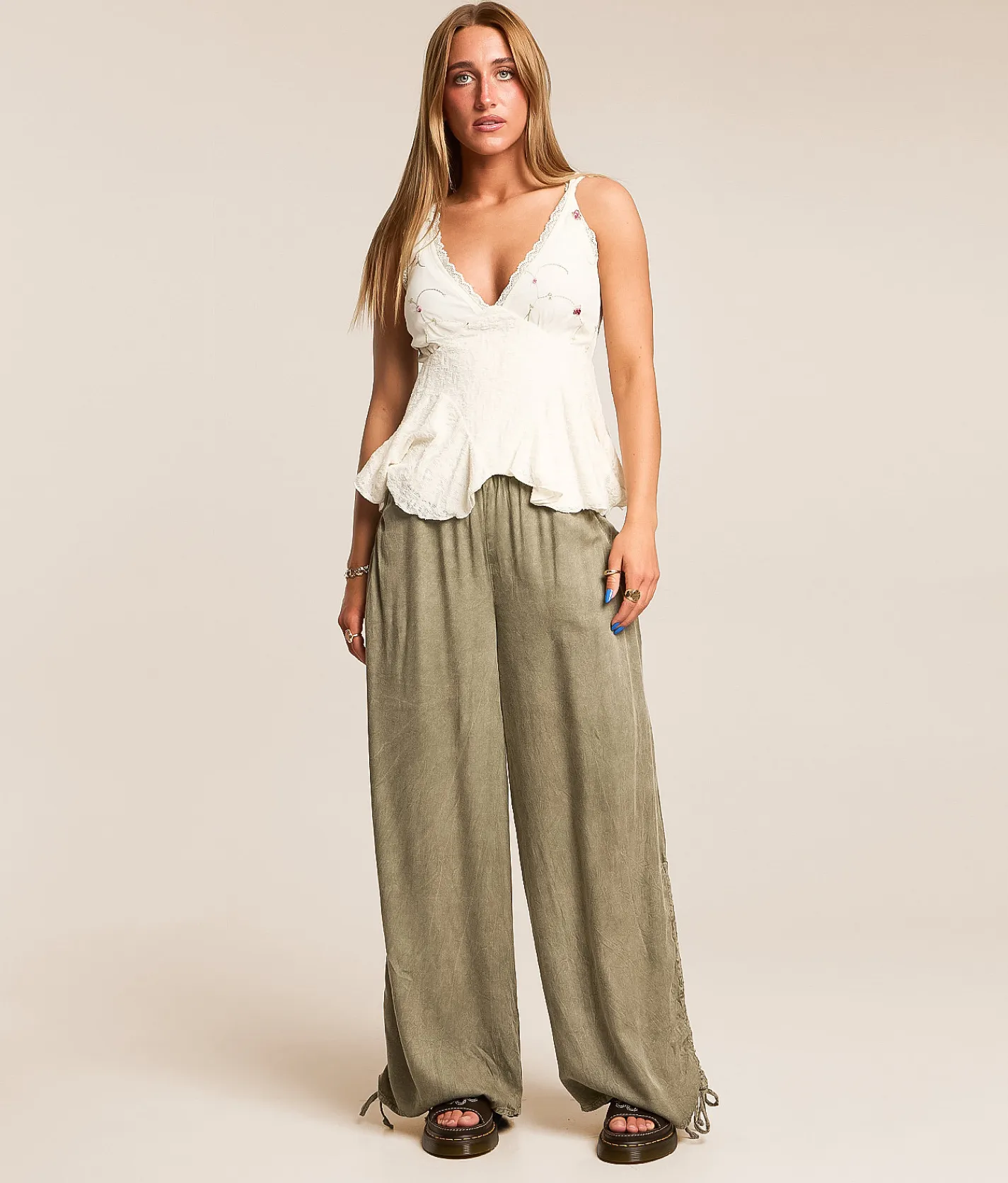 Bottoms | Angie Washed Wide Leg Pant Cactus