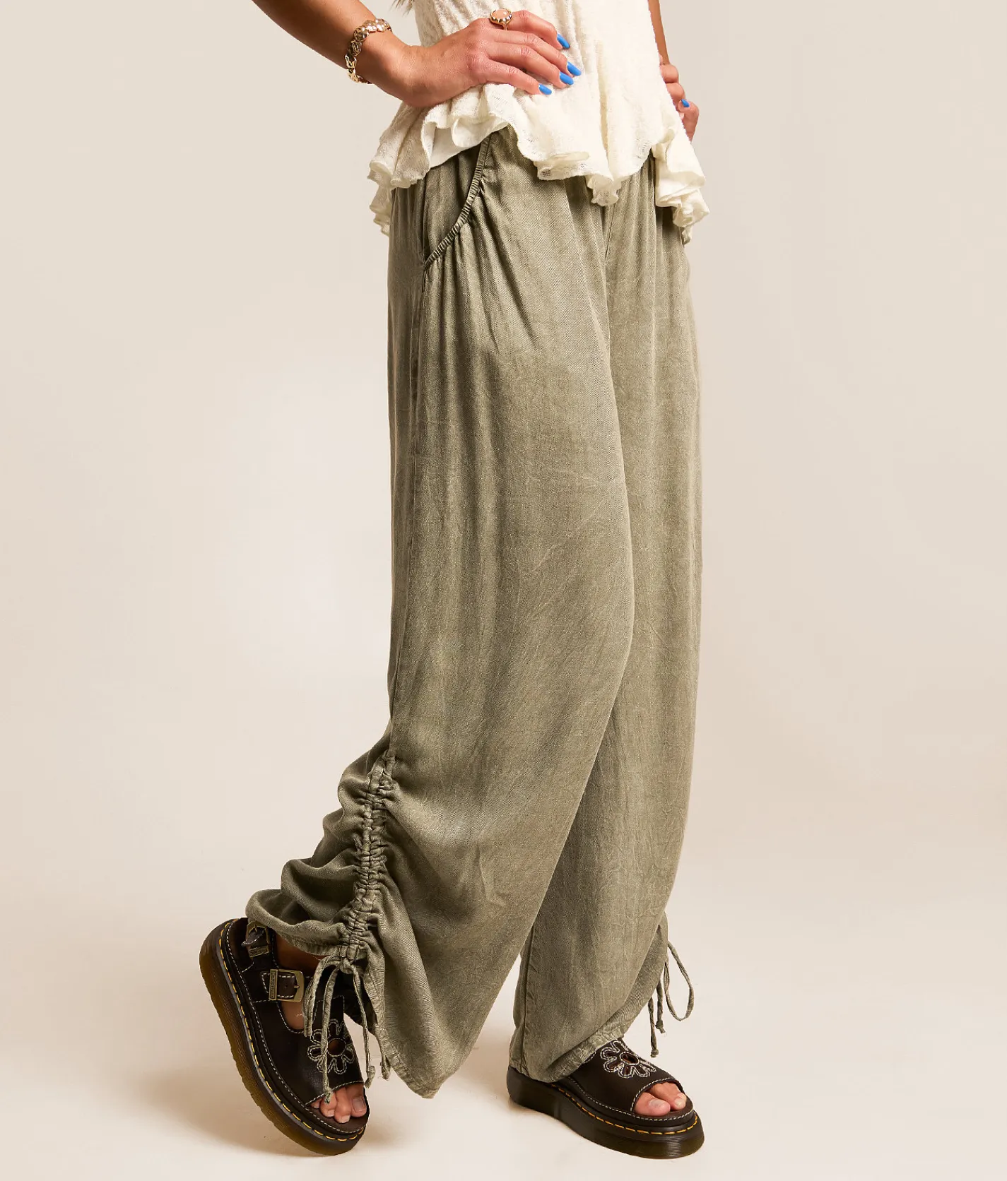 Bottoms | Angie Washed Wide Leg Pant Cactus
