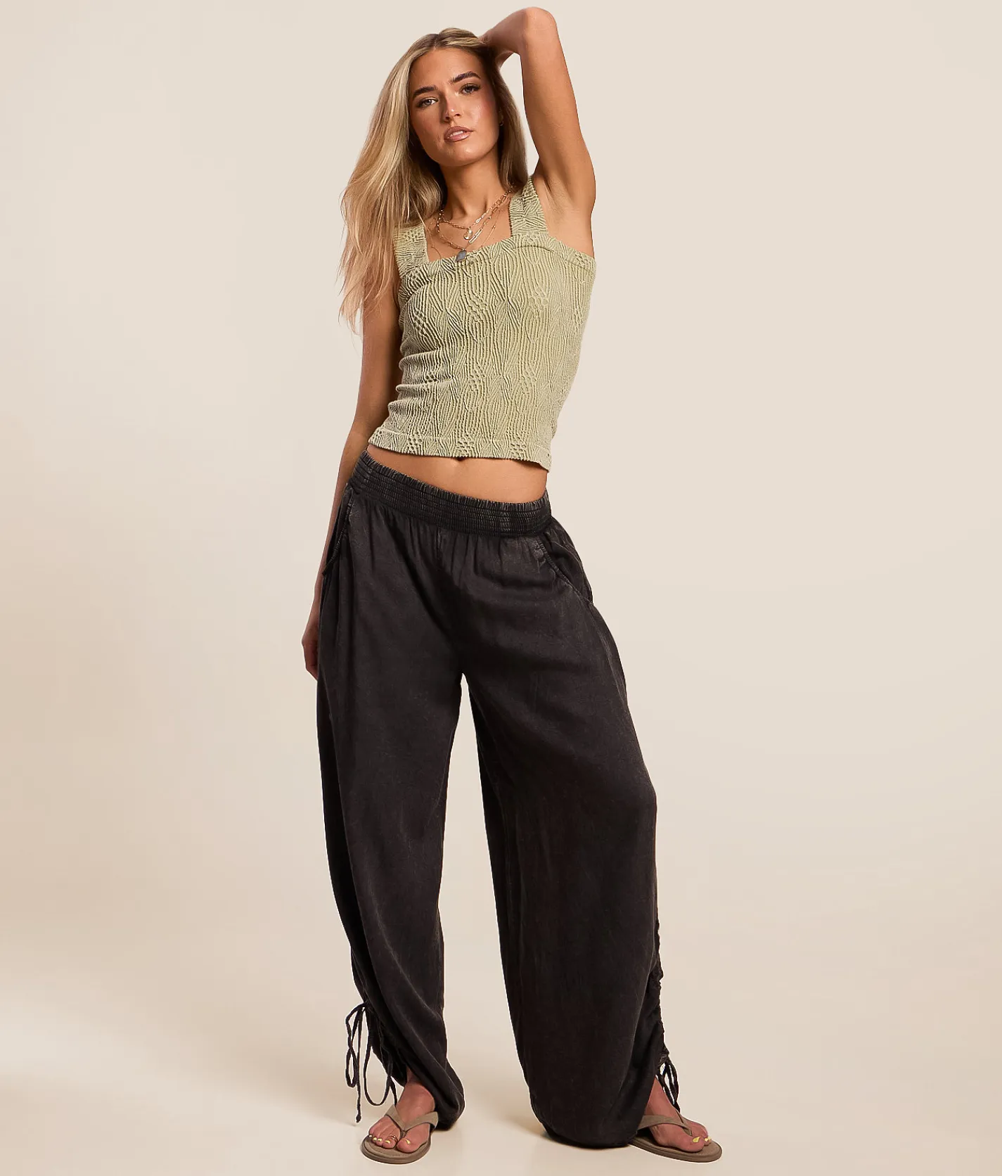 Angie Washed Wide Leg Pant Black Online