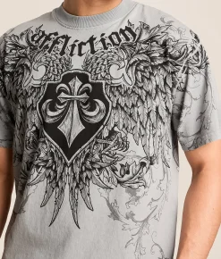 Tops|Graphic T-Shirts | Affliction Wash T-Shirt Silver Gray Lava Wash