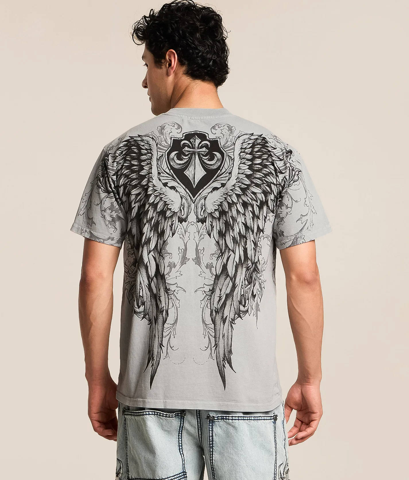 Tops|Graphic T-Shirts | Affliction Wash T-Shirt Silver Gray Lava Wash