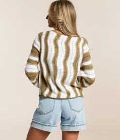 Willow & Root Wave Pointelle Cardigan Sweater Seagrass White Hot