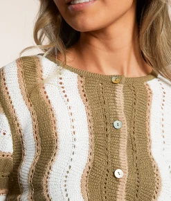 Willow & Root Wave Pointelle Cardigan Sweater Seagrass White Hot