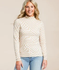 Willow & Root Wavy Checkered Top Mauve Cream New