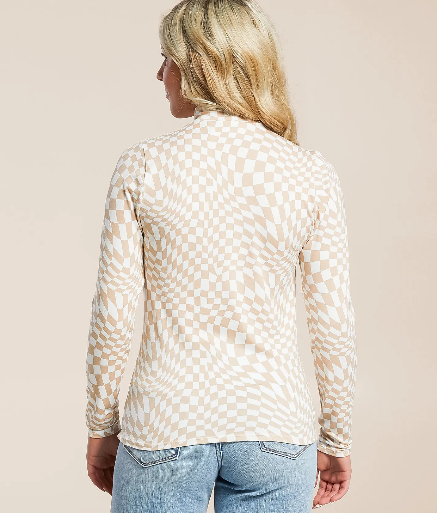 Willow & Root Wavy Checkered Top Mauve Cream New