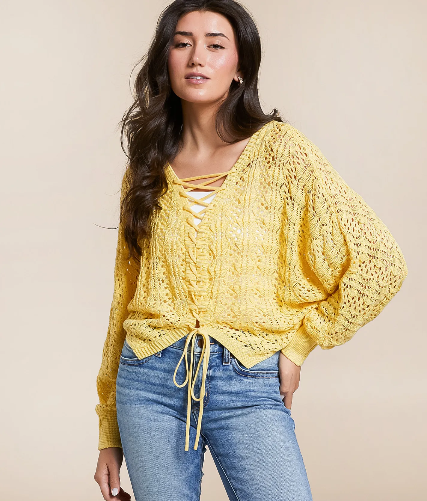 Willow & Root 2-Way Pointelle Cropped Sweater Popcorn Best