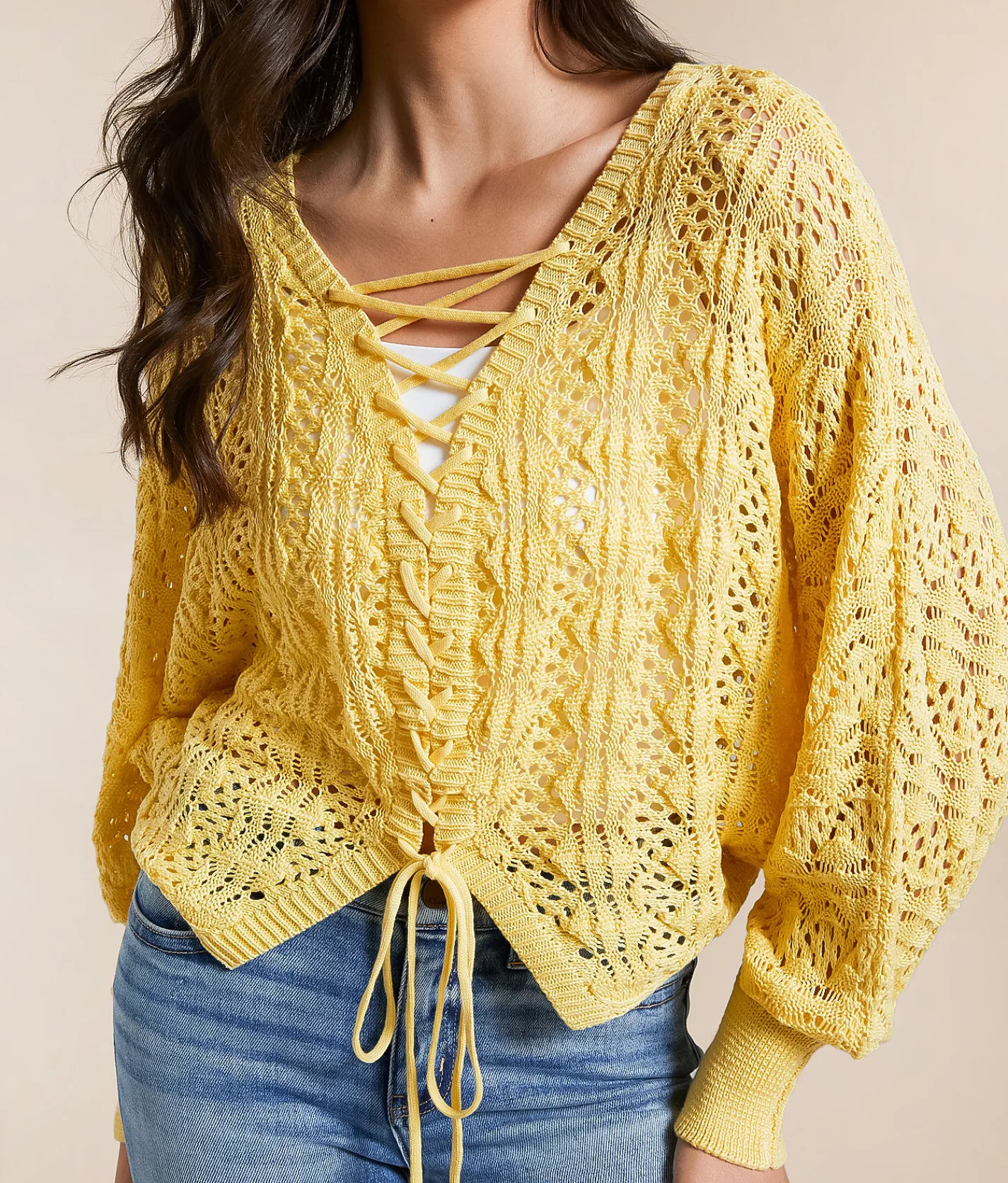 Willow & Root 2-Way Pointelle Cropped Sweater Popcorn Best