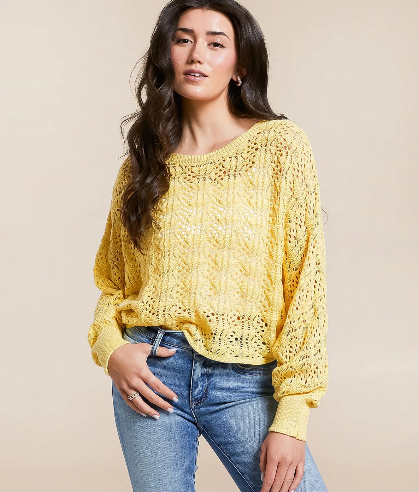 Willow & Root 2-Way Pointelle Cropped Sweater Popcorn Best