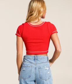 Freshwear 2-Way Waffle Cropped Top High Risk Red Online