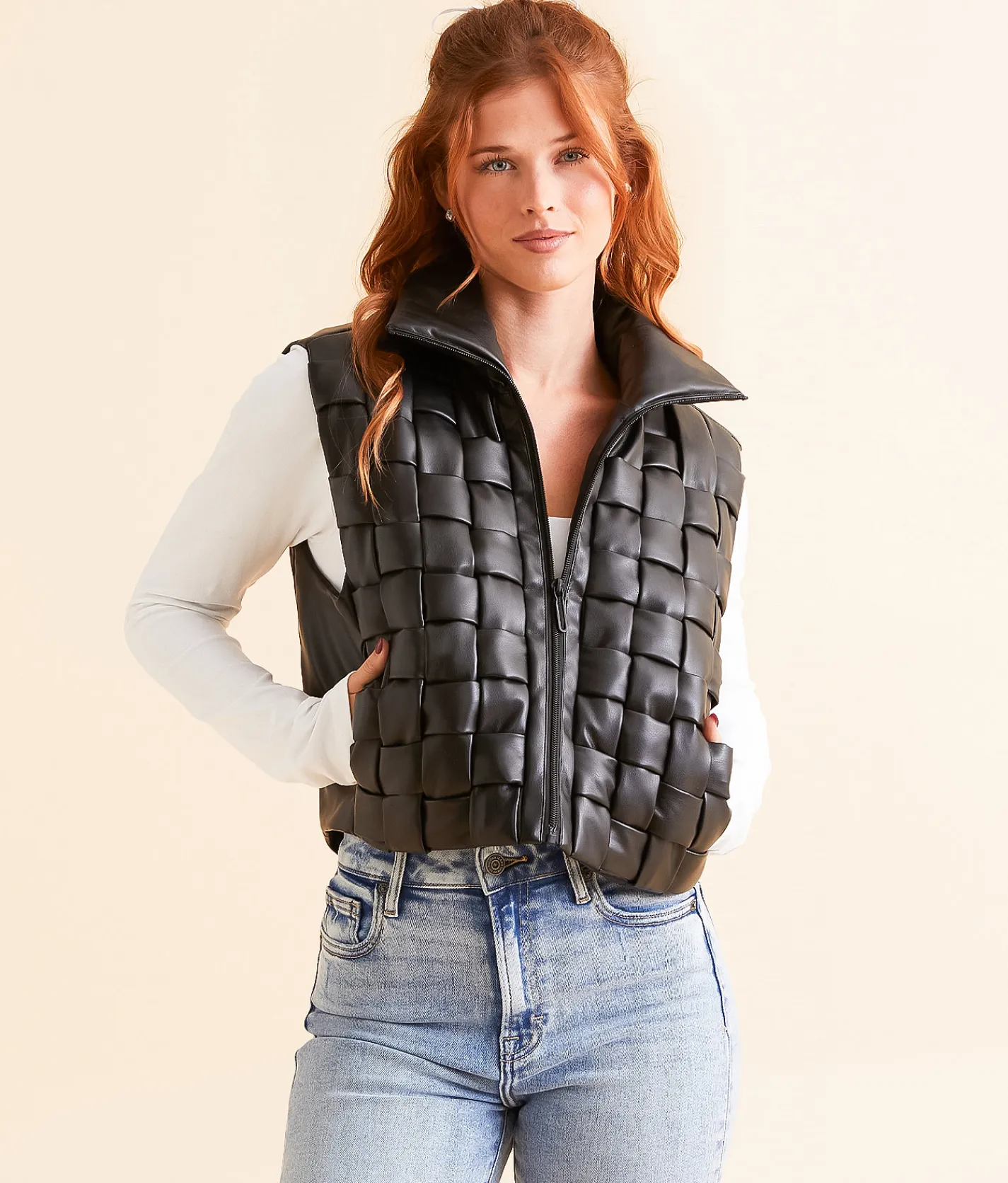 Open SZN Weaved Puffer Vest Black
