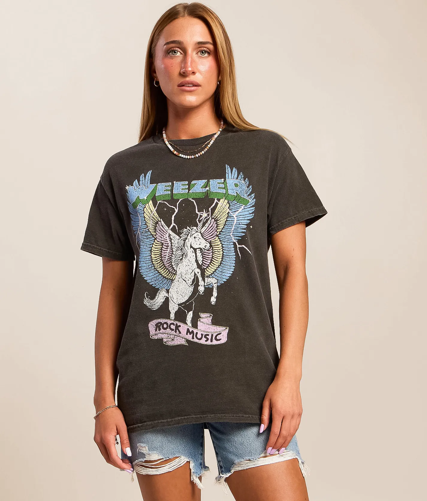MANHEAD Weezer Pegasus Oversized Band T-Shirt Washed Black Outlet