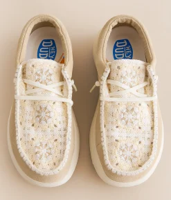 HEYDUDE™ Wendy Comf Suede Crochet Shoe Irish Cream Multi Clearance