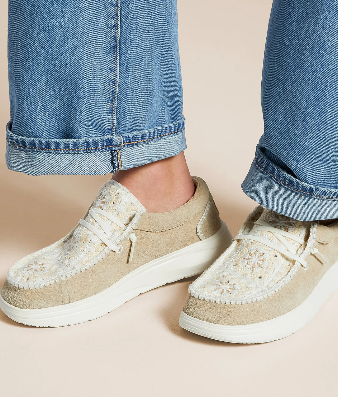 HEYDUDE™ Wendy Comf Suede Crochet Shoe Irish Cream Multi Clearance