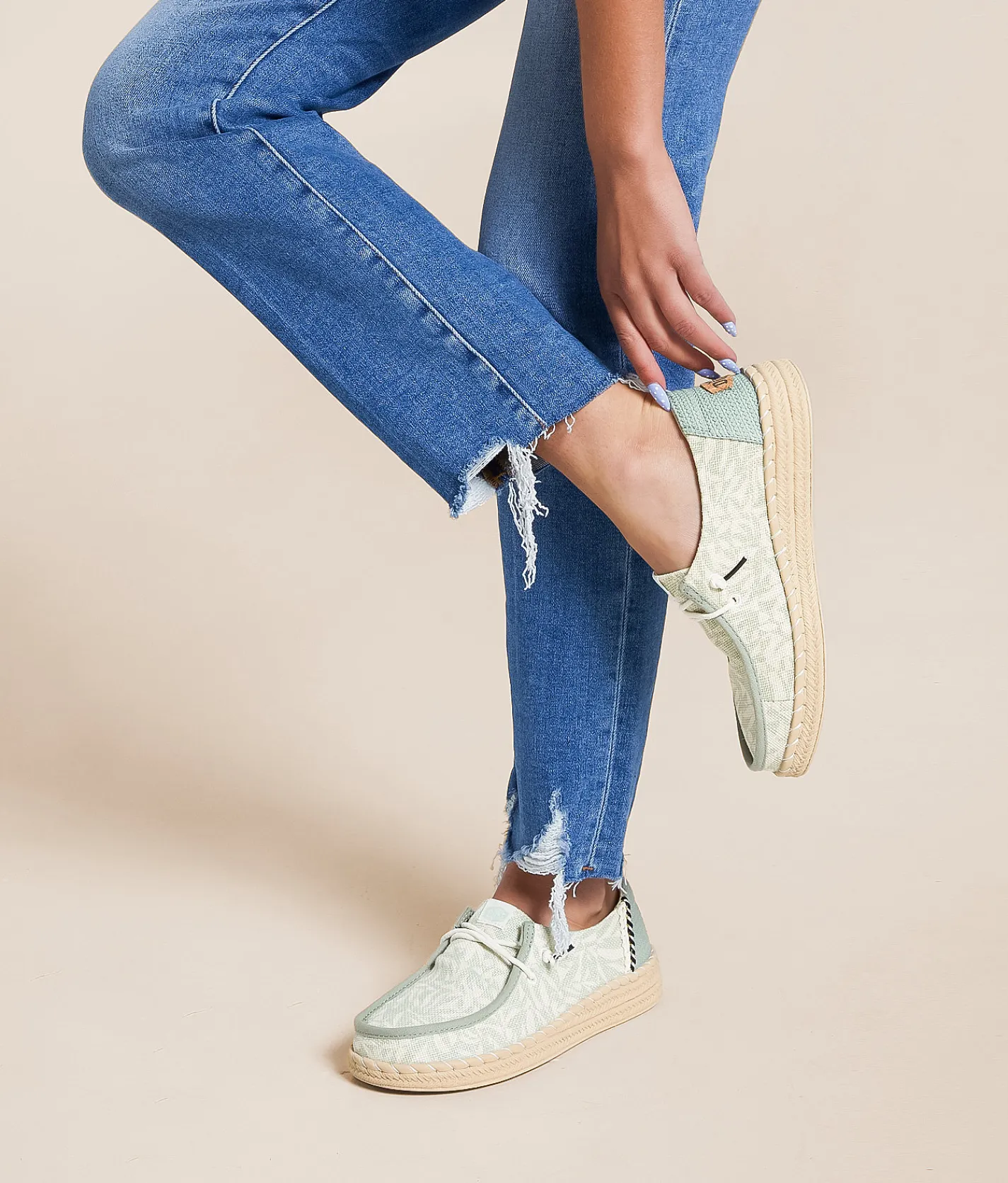 HEYDUDE™ Wendy Espadrille Retro Palm Shoe Celadon Green White Online