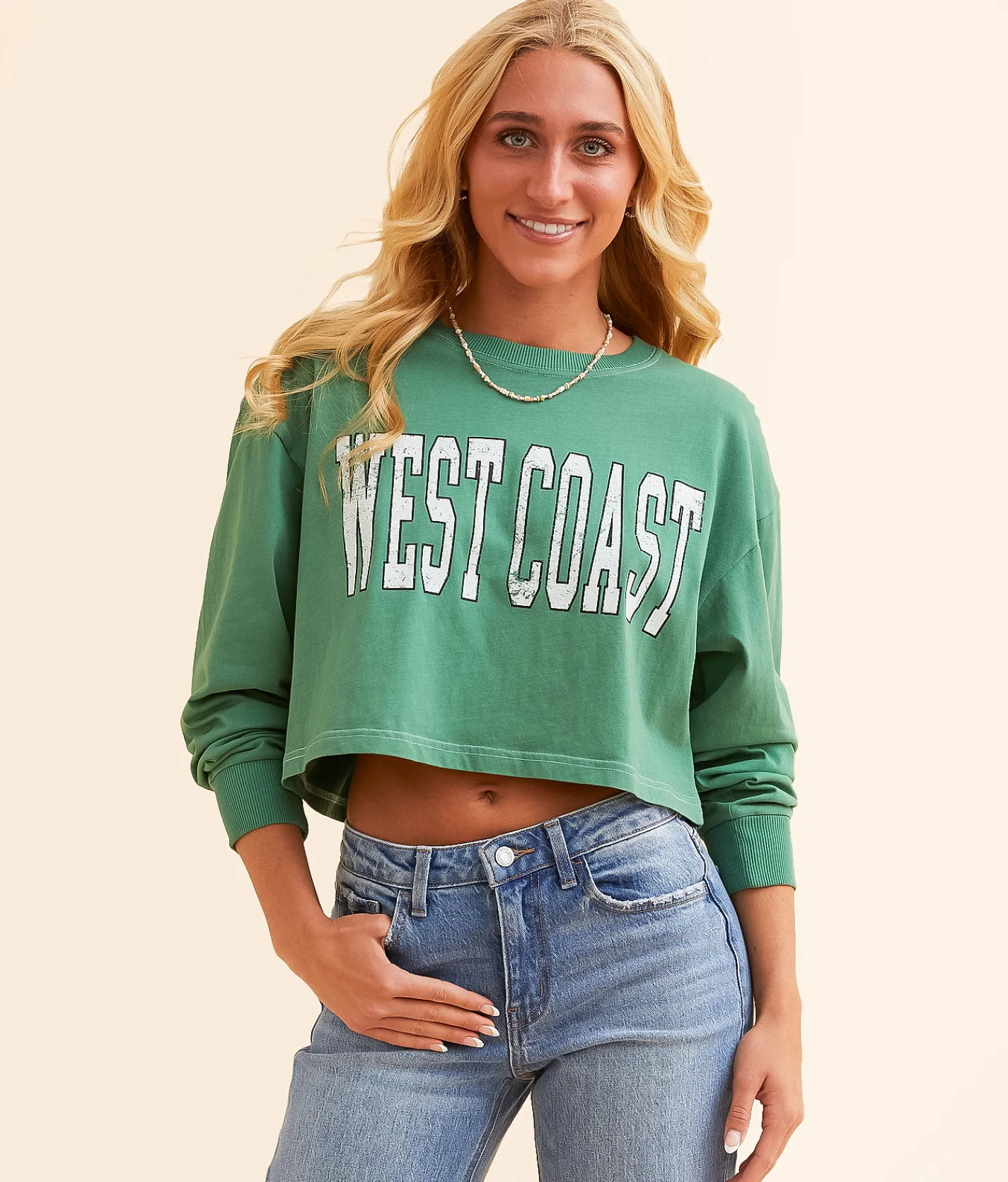 Tops | FITZ + EDDI West Coast Boxy Cropped T-Shirt Pine Green
