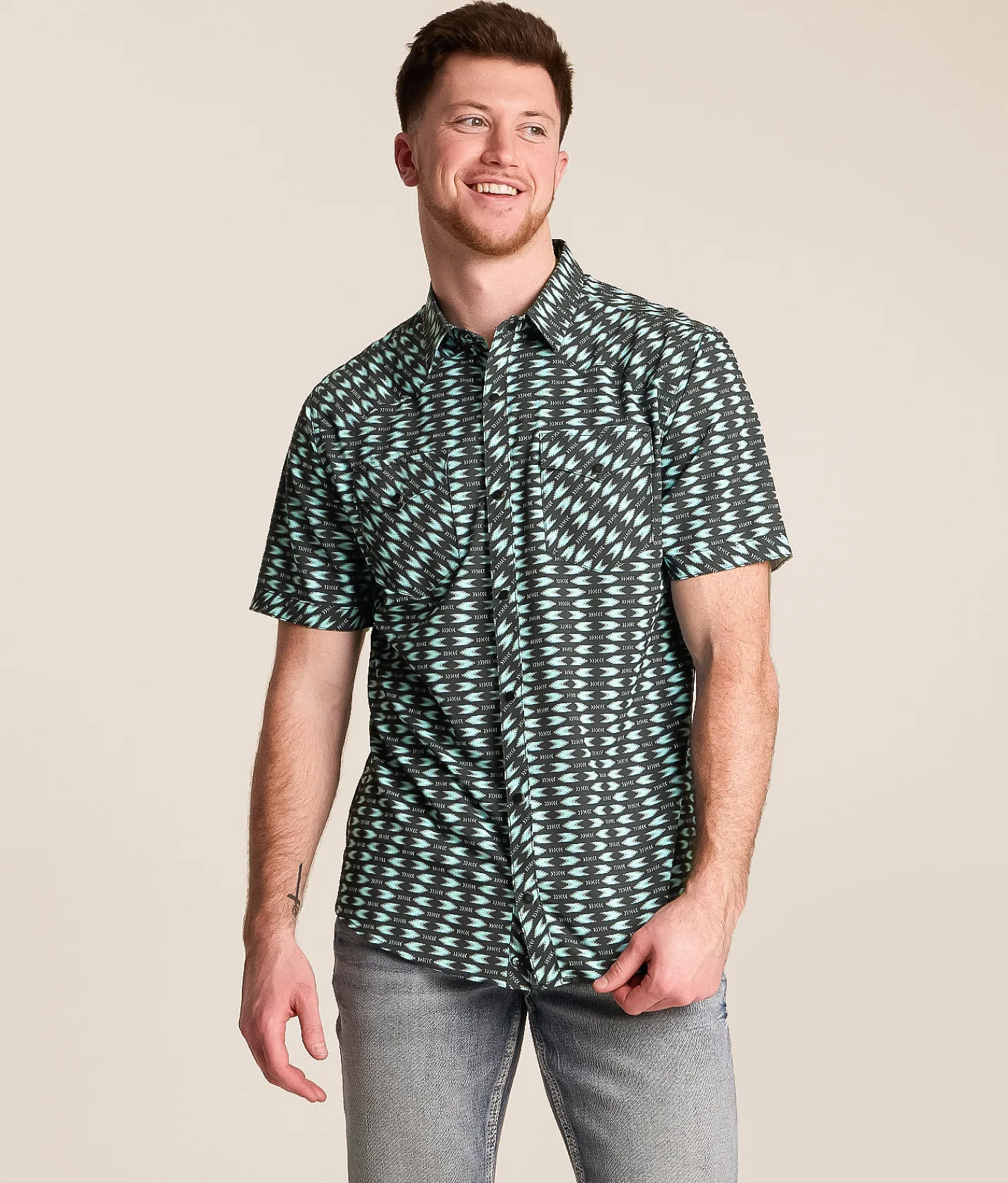 Gentry County Western Athletic Performance Stretch Shirt Black Turquoise Sale