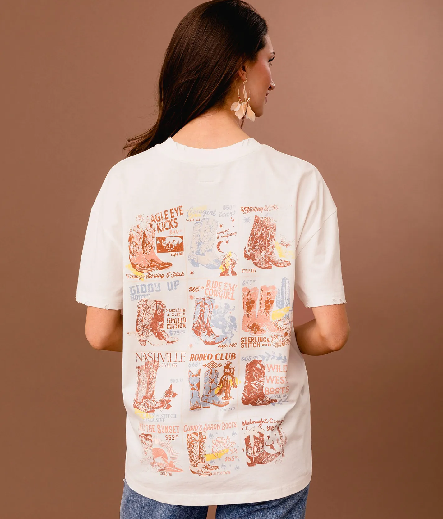 Tops | Sterling & Stitch Western Boots Oversized T-Shirt White