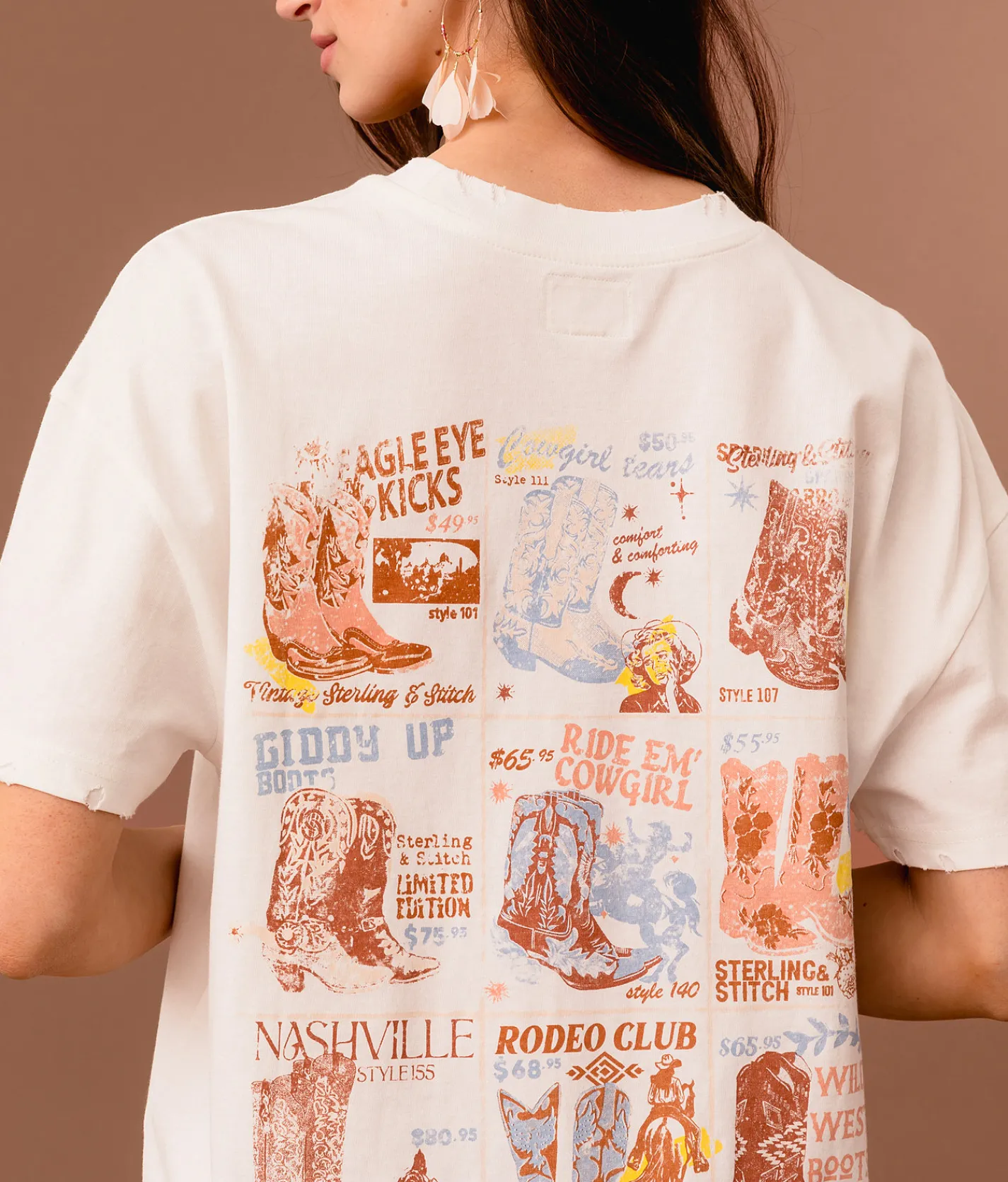 Tops | Sterling & Stitch Western Boots Oversized T-Shirt White