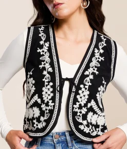 Blue B Western Embroidered Corduroy Vest Black Sale