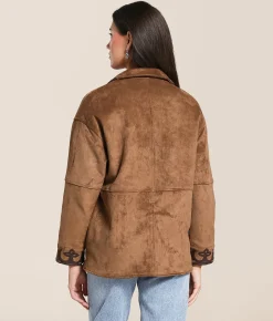 Azalea Wang Western Faux Suede Jacket Brown Hot